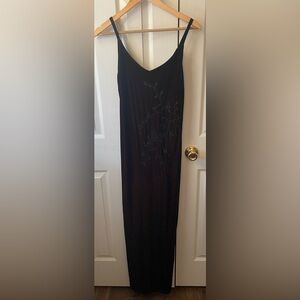 VINTAGE Y2K My Michelle Black Burnt Orange Stretch Velvet Beaded Maxi Dress M